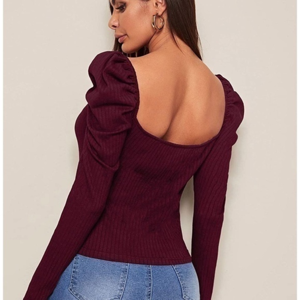 Ribbed Puff Sleeve Top - Picture 3 of 3